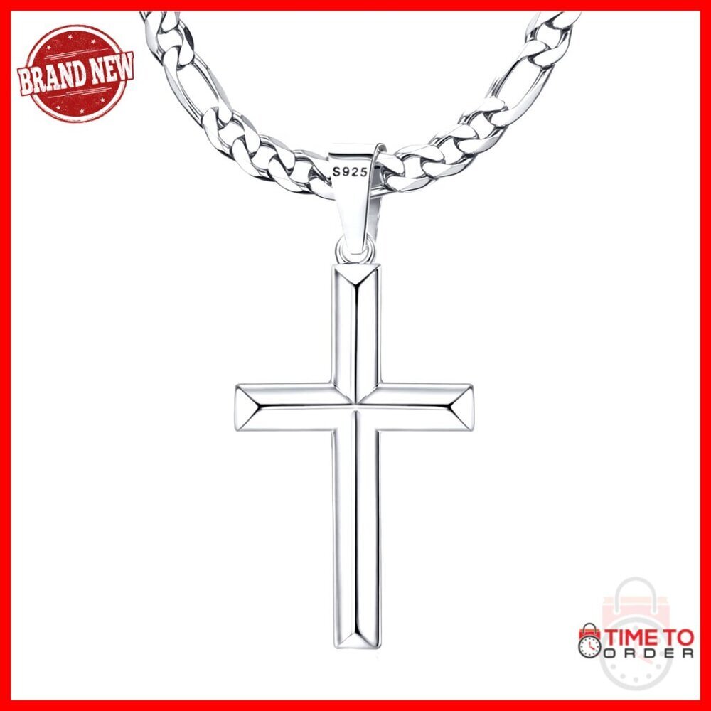 Sterling Silver Cross Necklace with Stainless Steel Chain 16-30"